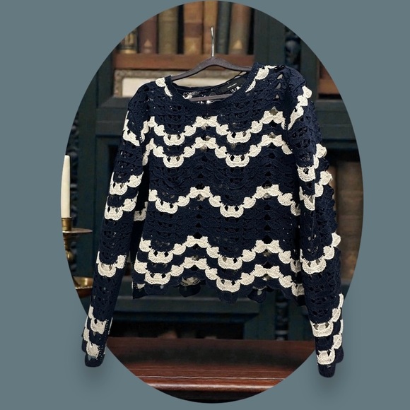 Vero Moda Sweaters - Vero Moda Open Crochet Knit Long Sleeve Sweater Top. Navy/White. Size: Large